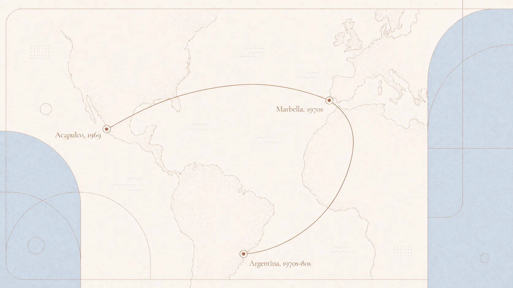 Illustrated map showing padel spreading from Acapulco to Marbella and Argentina